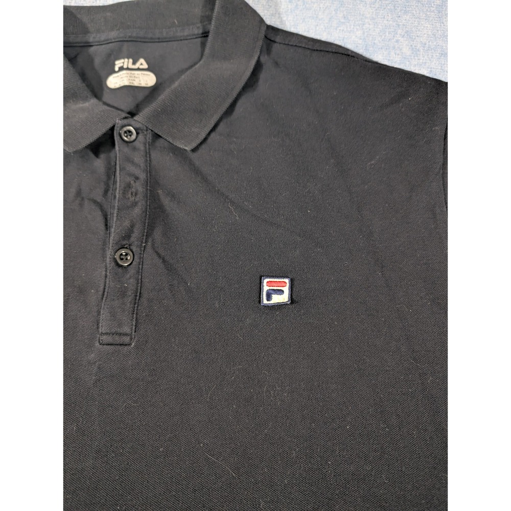 Fila Mens Pima Cotton Blend Short Sleeve Polo Shirt Black Size XL - Picture 2 of 7